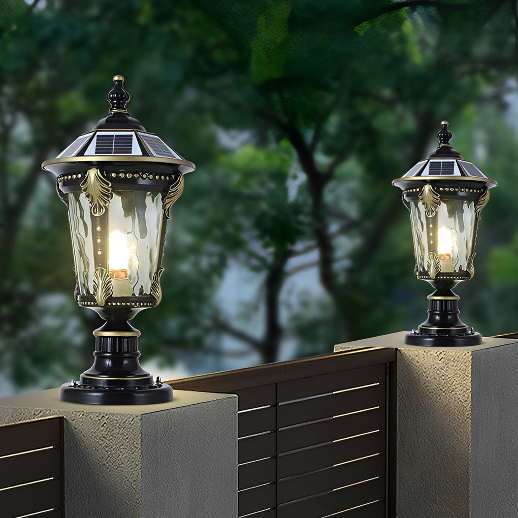 Retro Waterproof Aluminum Solar Fence Post Cap Light Hardwired Dual Use Outdoor Lantern with Remote Control