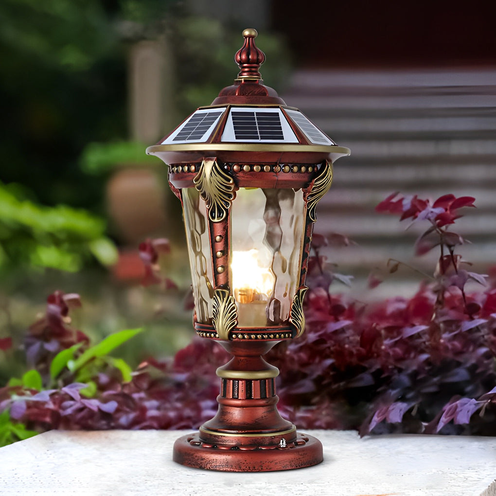 Retro Waterproof Aluminum Solar Fence Post Cap Light Hardwired Dual Use Outdoor Lantern with Remote Control