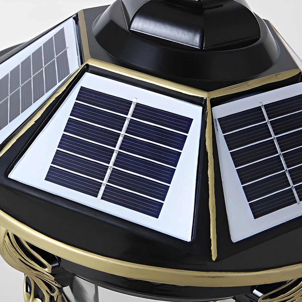 Retro Waterproof Aluminum Solar Fence Post Cap Light Hardwired Dual Use Outdoor Lantern with Remote Control