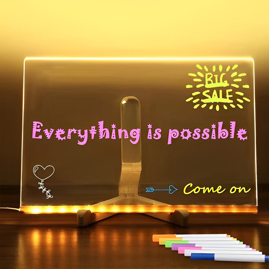 Rewritable LED Acrylic Message Board Table Lamp with Warm White Lighting and Tripod Holder