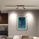 Modern Black Linear Semi Flush Mount LED Ceiling Light with Two Adjustable Spotlights