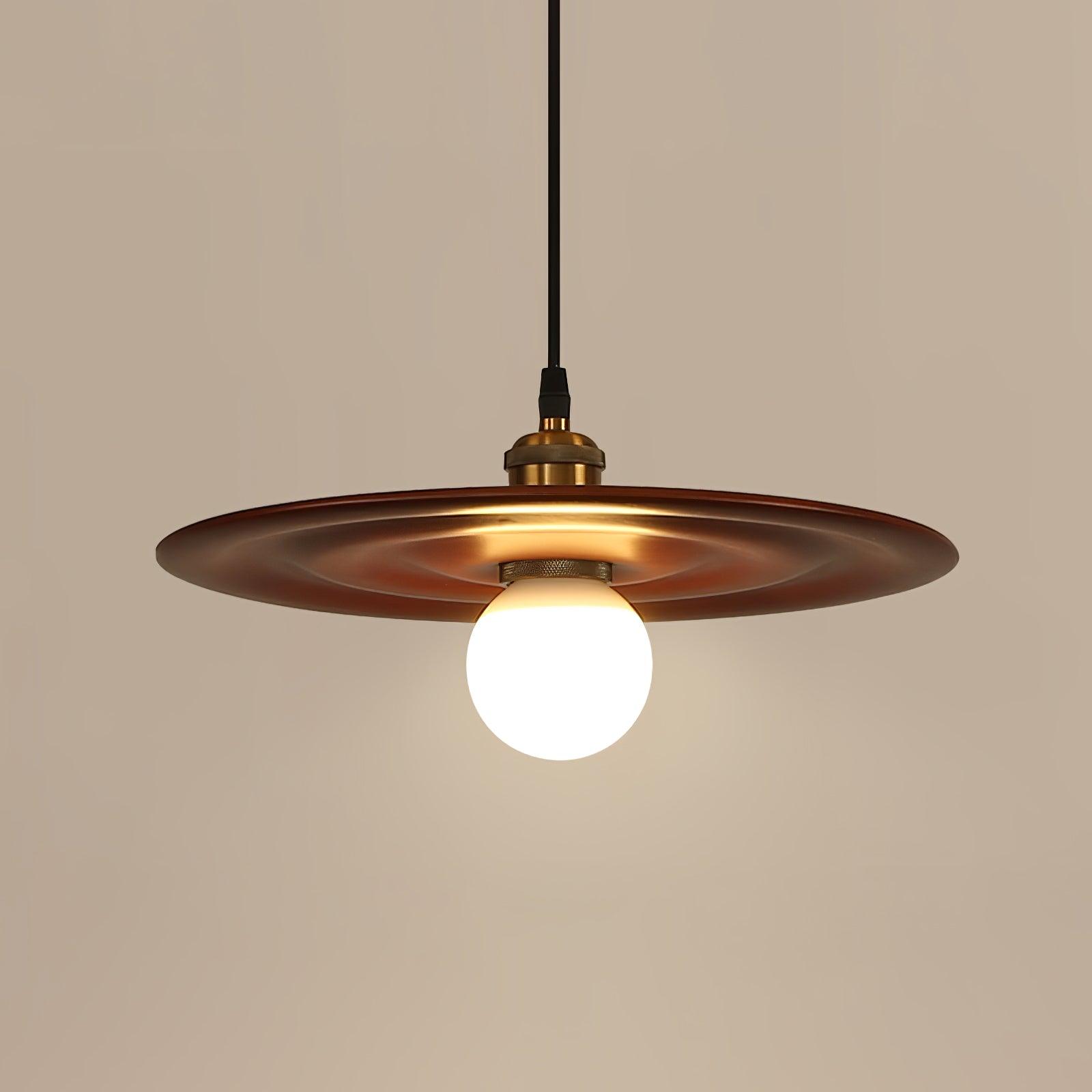 Ripplewood Glass Dome Pendant Lighting with Walnut Wood Accents and Brass Details