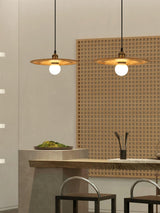Ripplewood Glass Dome Pendant Lighting with Walnut Wood Accents and Brass Details