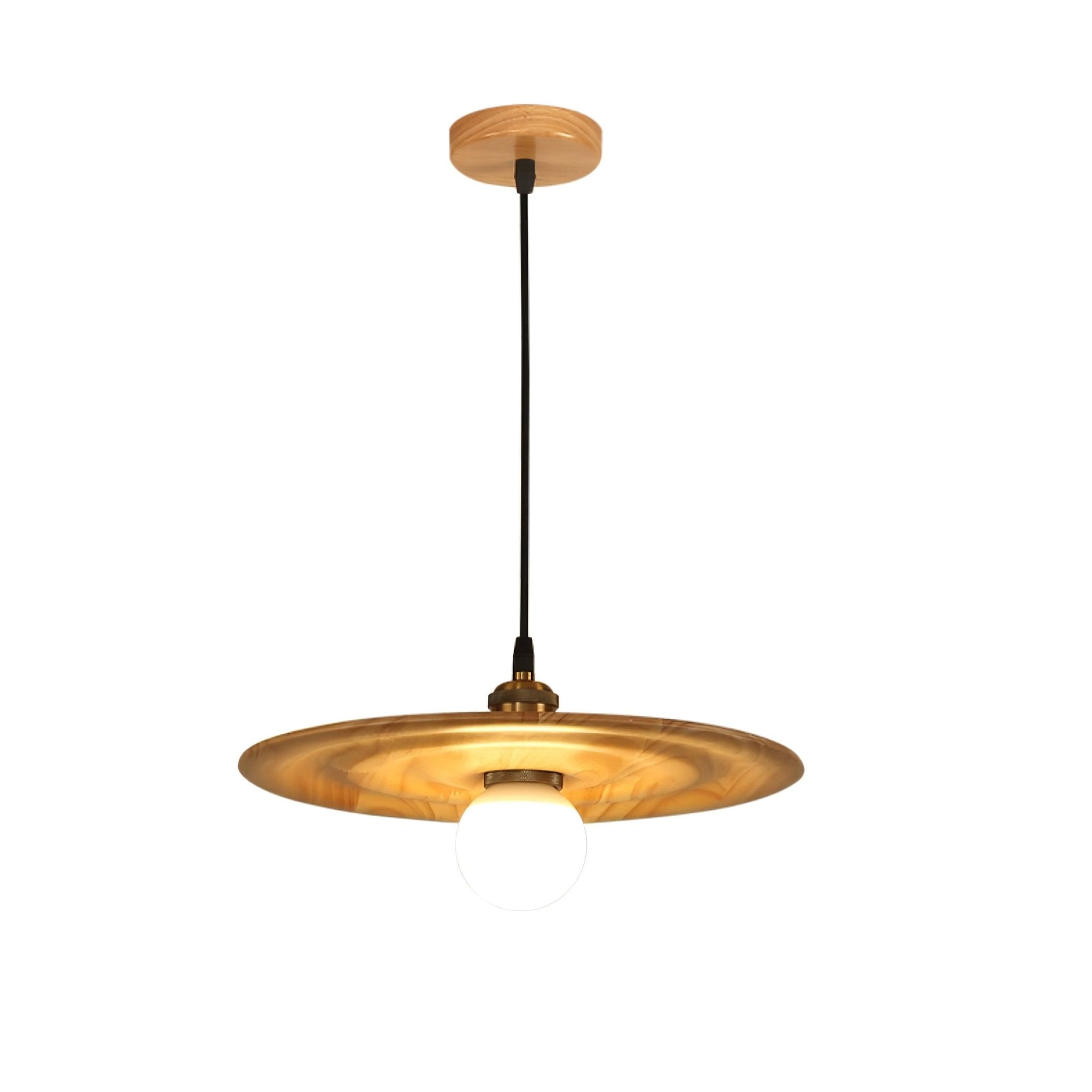 Ripplewood Glass Dome Pendant Lighting with Walnut Wood Accents and Brass Details