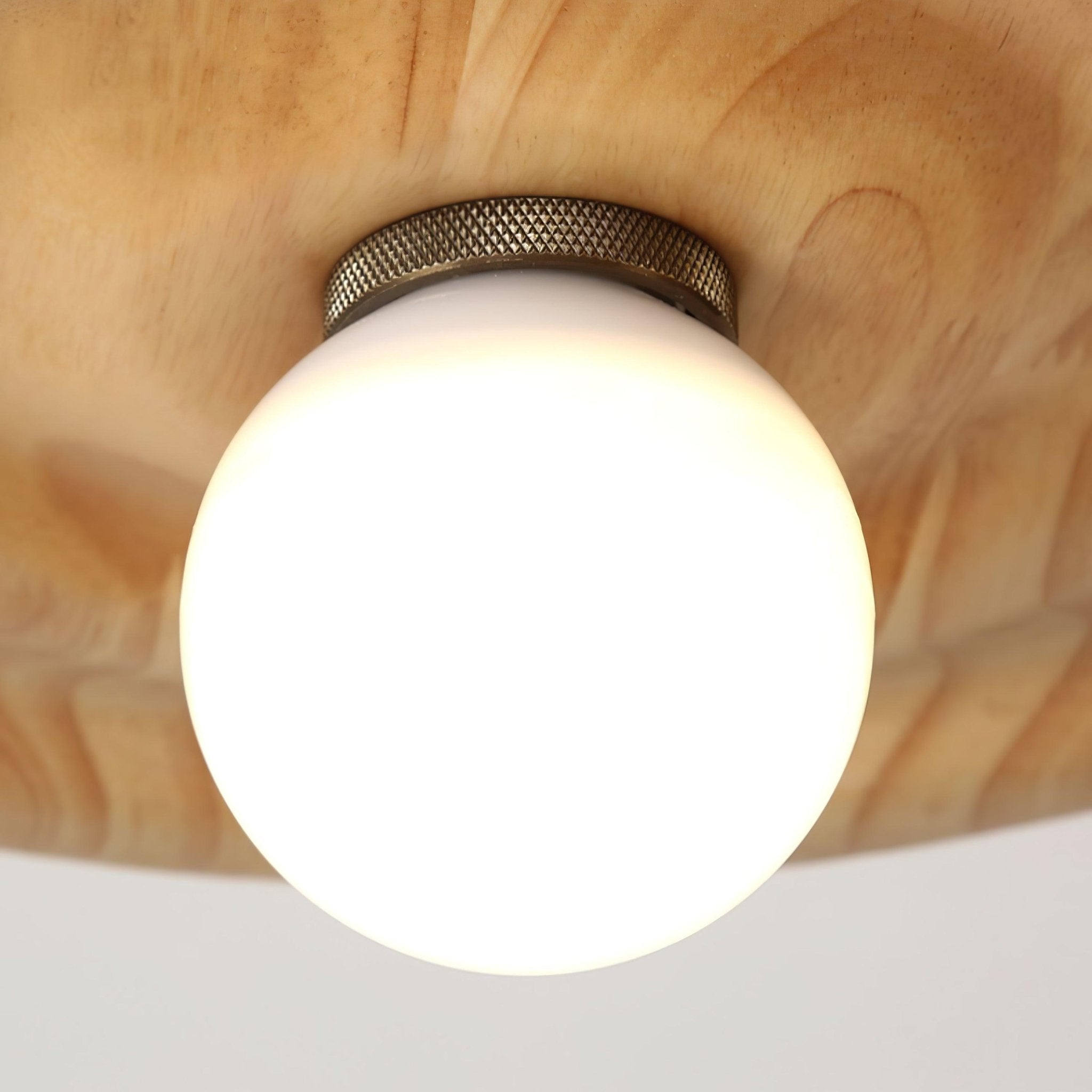 Ripplewood Glass Dome Pendant Lighting with Walnut Wood Accents and Brass Details