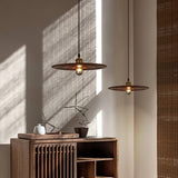 Ripplewood Glass Dome Pendant Lighting with Walnut Wood Accents and Brass Details