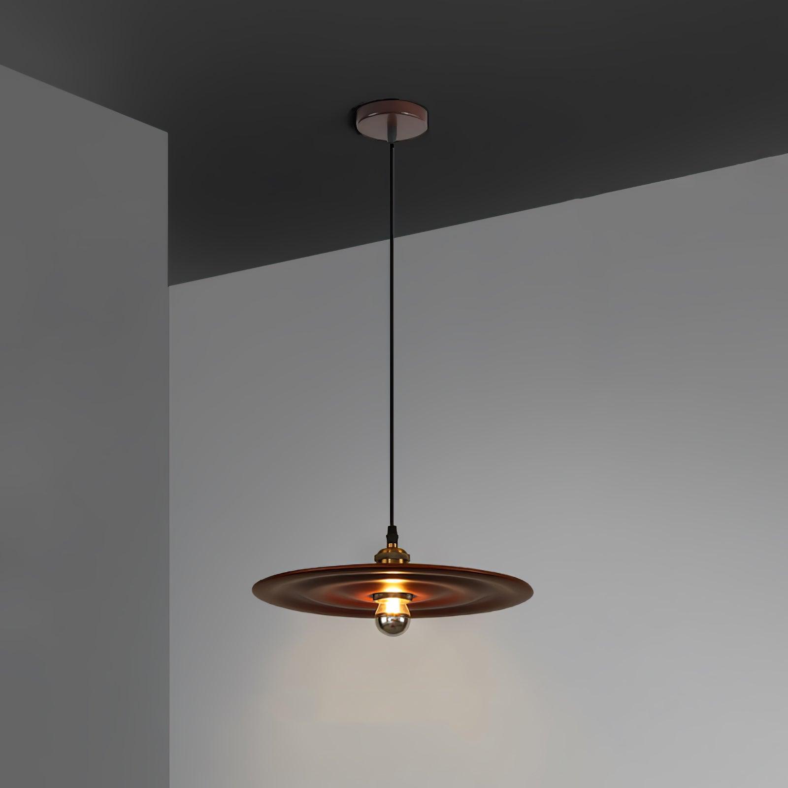 Ripplewood Glass Dome Pendant Lighting with Walnut Wood Accents and Brass Details