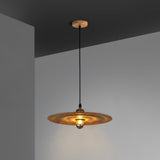 Ripplewood Glass Dome Pendant Lighting with Walnut Wood Accents and Brass Details