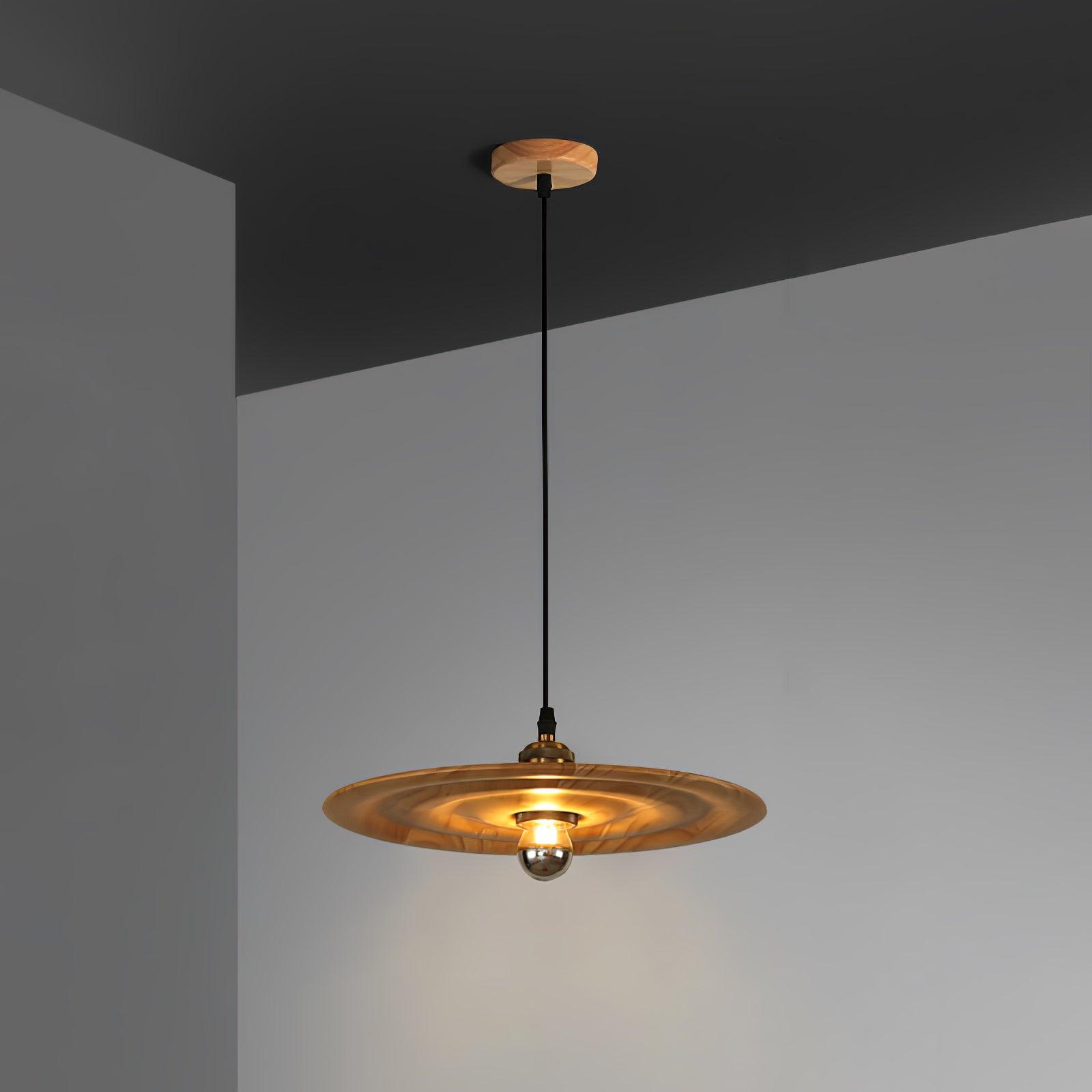 Ripplewood Glass Dome Pendant Lighting with Walnut Wood Accents and Brass Details