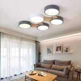 Modern Geometric Wood LED Flush Mount Ceiling Light with Dimmable Circular 5 Light Design