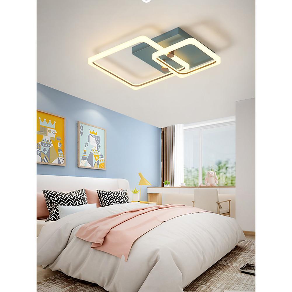 Modern Geometric Square LED Ceiling Light Dimmable Flush Mount Fixture for Bedroom and Living Room