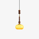 Roma French Vintage Wood and Metal Drop Pendant Lamp with Glass Shade