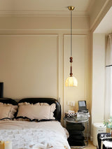 Roma French Vintage Wood and Metal Drop Pendant Lamp with Glass Shade