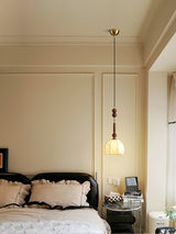 Roma French Vintage Wood and Metal Drop Pendant Lamp with Glass Shade