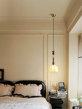 Roma French Vintage Wood and Metal Drop Pendant Lamp with Glass Shade