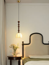 Roma French Vintage Wood and Metal Drop Pendant Lamp with Glass Shade