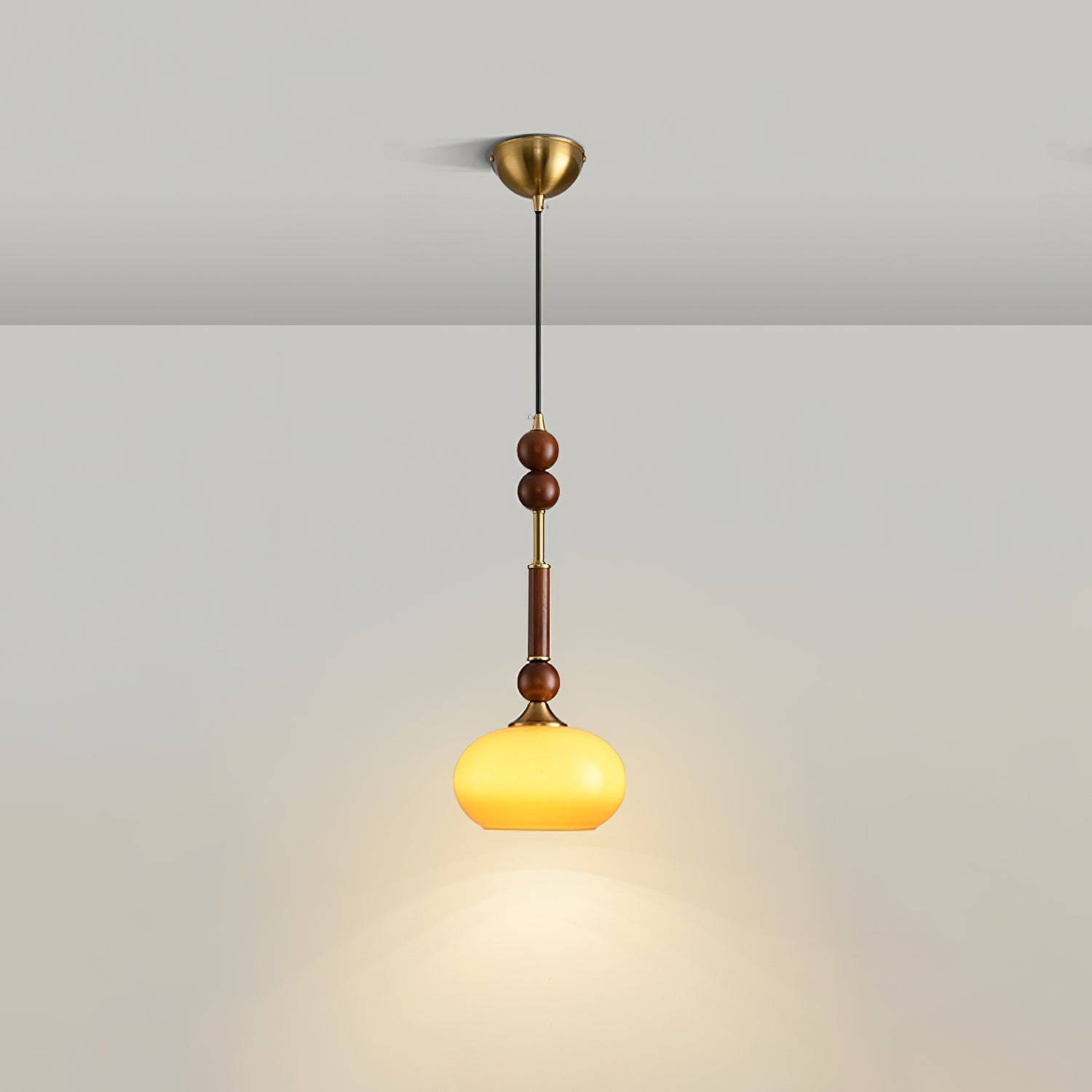 Roma French Vintage Wood and Metal Drop Pendant Lamp with Glass Shade