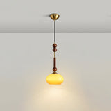 Roma French Vintage Wood and Metal Drop Pendant Lamp with Glass Shade