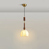 Roma French Vintage Wood and Metal Drop Pendant Lamp with Glass Shade