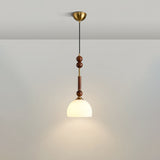 Roma French Vintage Wood and Metal Drop Pendant Lamp with Glass Shade