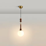 Roma French Vintage Wood and Metal Drop Pendant Lamp with Glass Shade