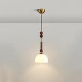 Roma French Vintage Wood and Metal Drop Pendant Lamp with Glass Shade