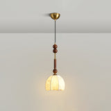 Roma French Vintage Wood and Metal Drop Pendant Lamp with Glass Shade