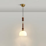 Roma French Vintage Wood and Metal Drop Pendant Lamp with Glass Shade