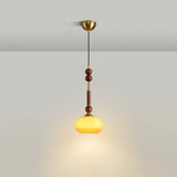 Roma French Vintage Wood and Metal Drop Pendant Lamp with Glass Shade