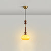 Roma French Vintage Wood and Metal Drop Pendant Lamp with Glass Shade