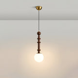 Roma French Vintage Wood and Metal Drop Pendant Lamp with Glass Shade