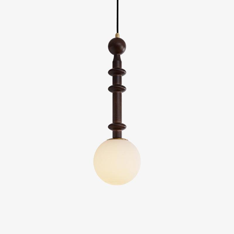 Roman Column Walnut Wood and Glass Small Pendant Light for Modern Interior Decor