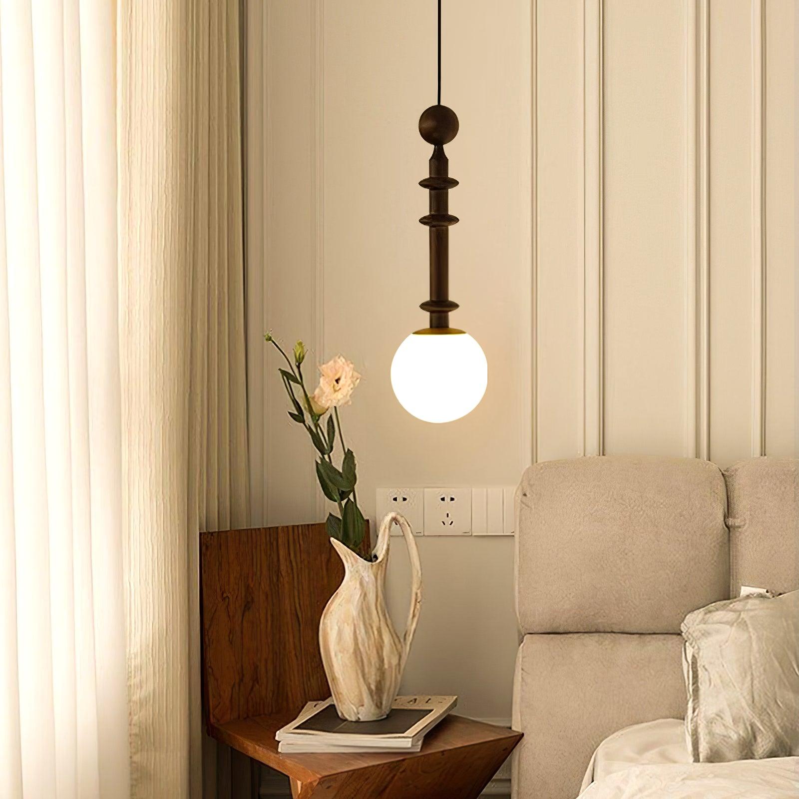 Roman Column Walnut Wood and Glass Small Pendant Light for Modern Interior Decor