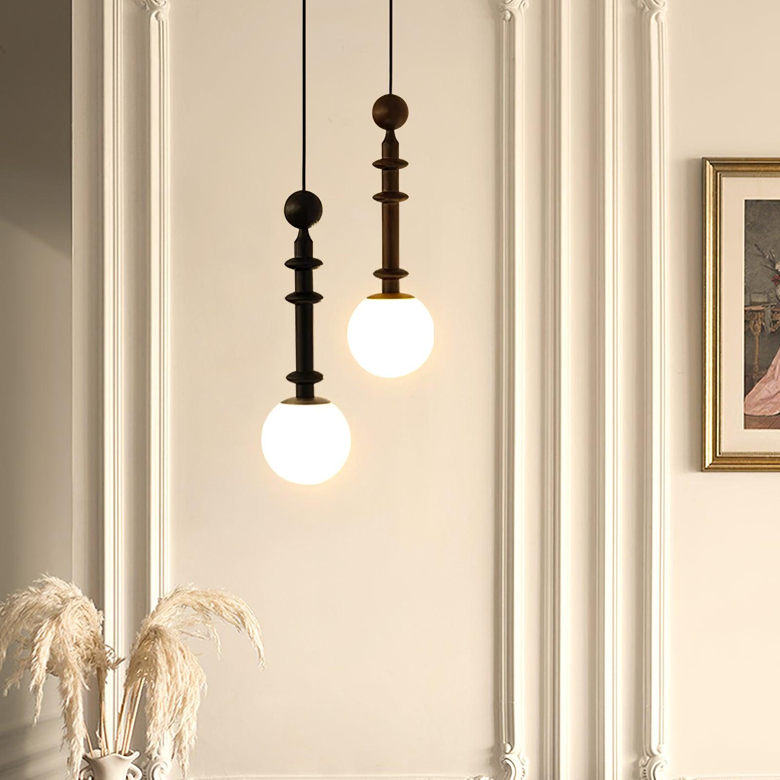 Roman Column Walnut Wood and Glass Small Pendant Light for Modern Interior Decor