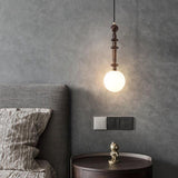 Roman Column Walnut Wood and Glass Small Pendant Light for Modern Interior Decor