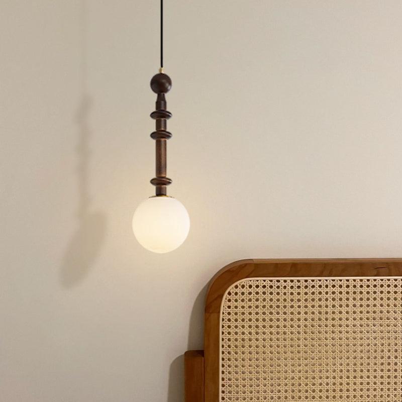 Roman Column Walnut Wood and Glass Small Pendant Light for Modern Interior Decor