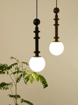 Roman Column Walnut Wood and Glass Small Pendant Light for Modern Interior Decor