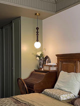 Roman Column Walnut Wood and Glass Small Pendant Light for Modern Interior Decor