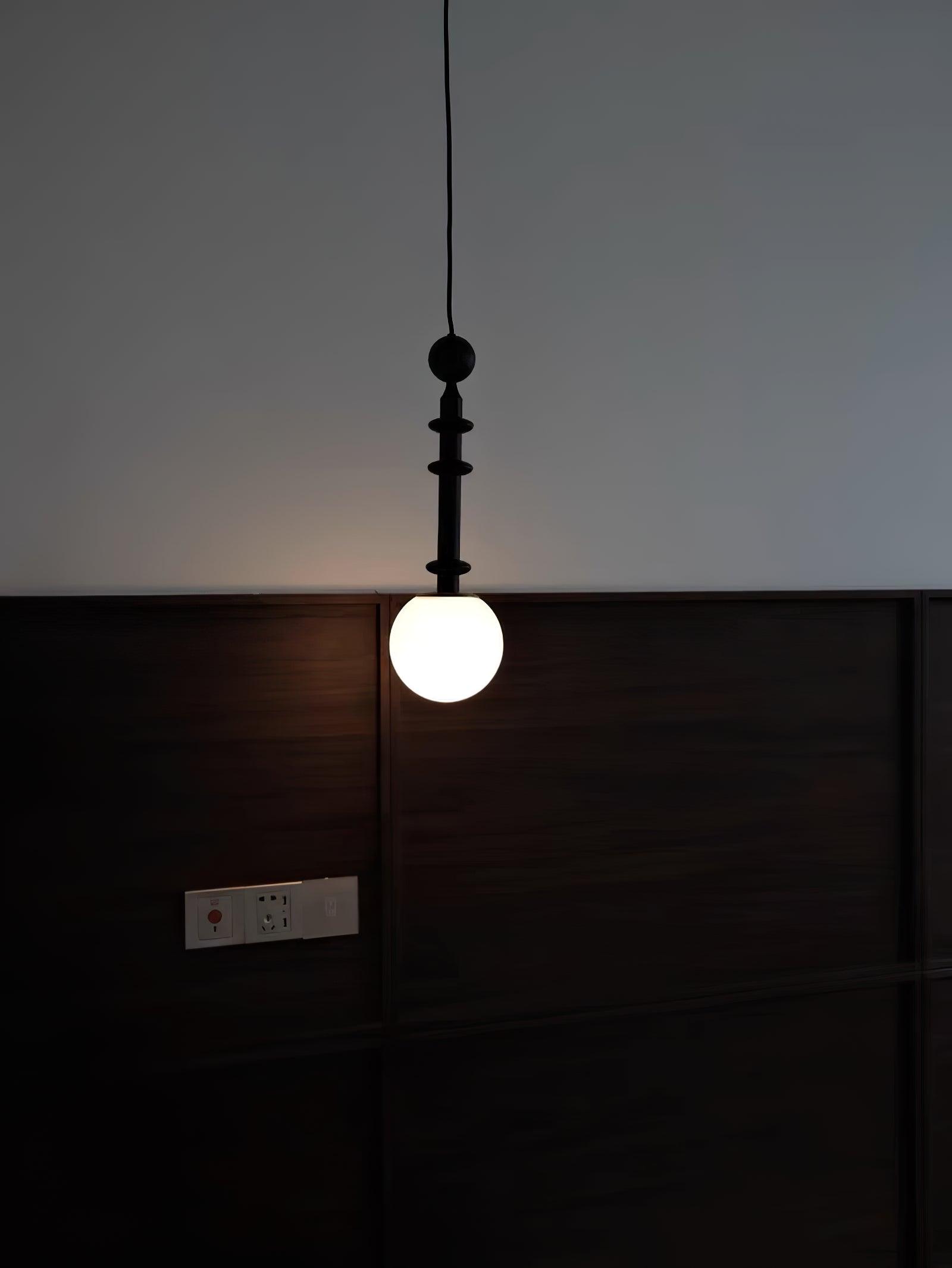 Roman Column Walnut Wood and Glass Small Pendant Light for Modern Interior Decor