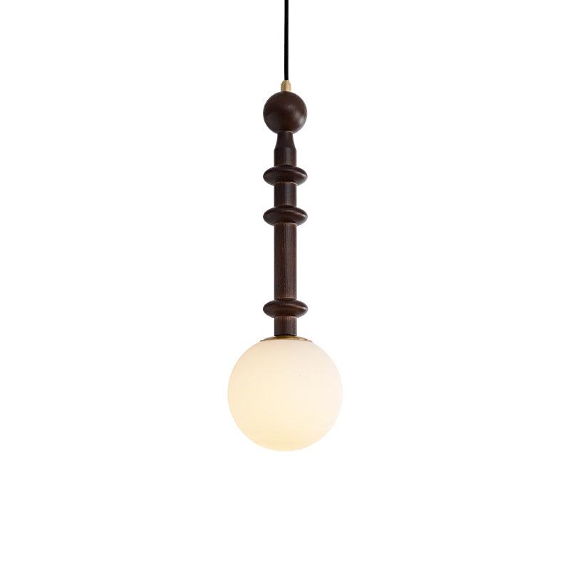 Roman Column Walnut Wood and Glass Small Pendant Light for Modern Interior Decor