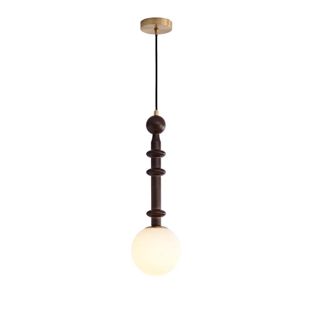 Roman Column Walnut Wood and Glass Small Pendant Light for Modern Interior Decor