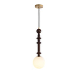 Roman Column Walnut Wood and Glass Small Pendant Light for Modern Interior Decor