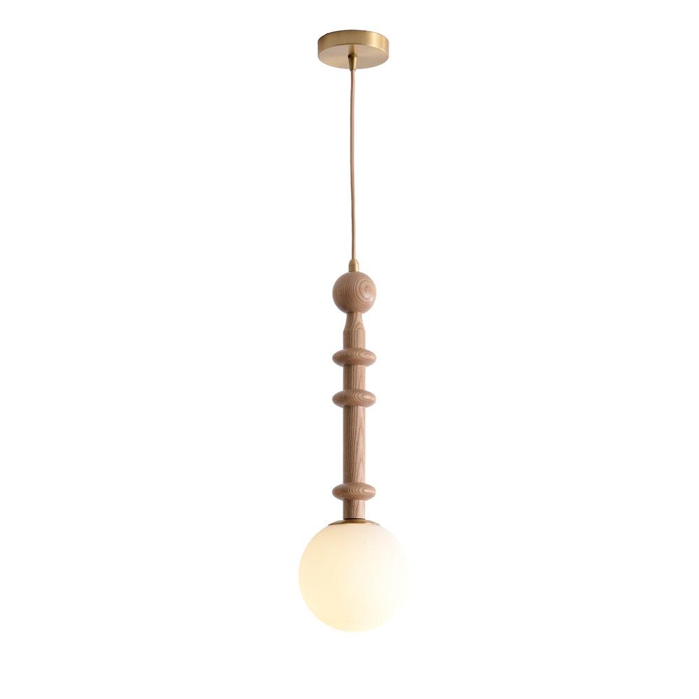 Roman Column Walnut Wood and Glass Small Pendant Light for Modern Interior Decor