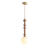 Roman Column Walnut Wood and Glass Small Pendant Light for Modern Interior Decor