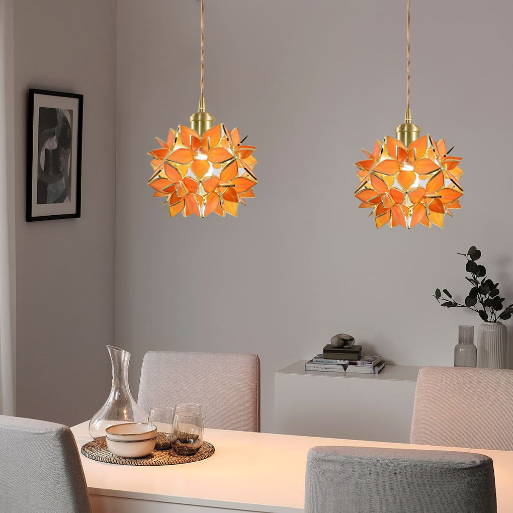 Romantic Glass Gardenia Petal LED Pendant Light French Style Floral Hanging Ceiling Lamp