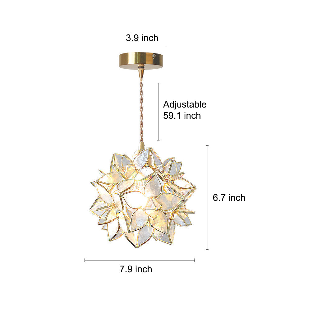 Romantic Glass Gardenia Petal LED Pendant Light French Style Floral Hanging Ceiling Lamp
