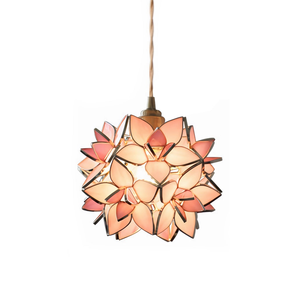 Romantic Glass Gardenia Petal LED Pendant Light French Style Floral Hanging Ceiling Lamp