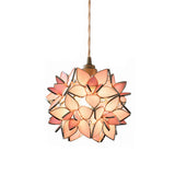 Romantic Glass Gardenia Petal LED Pendant Light French Style Floral Hanging Ceiling Lamp