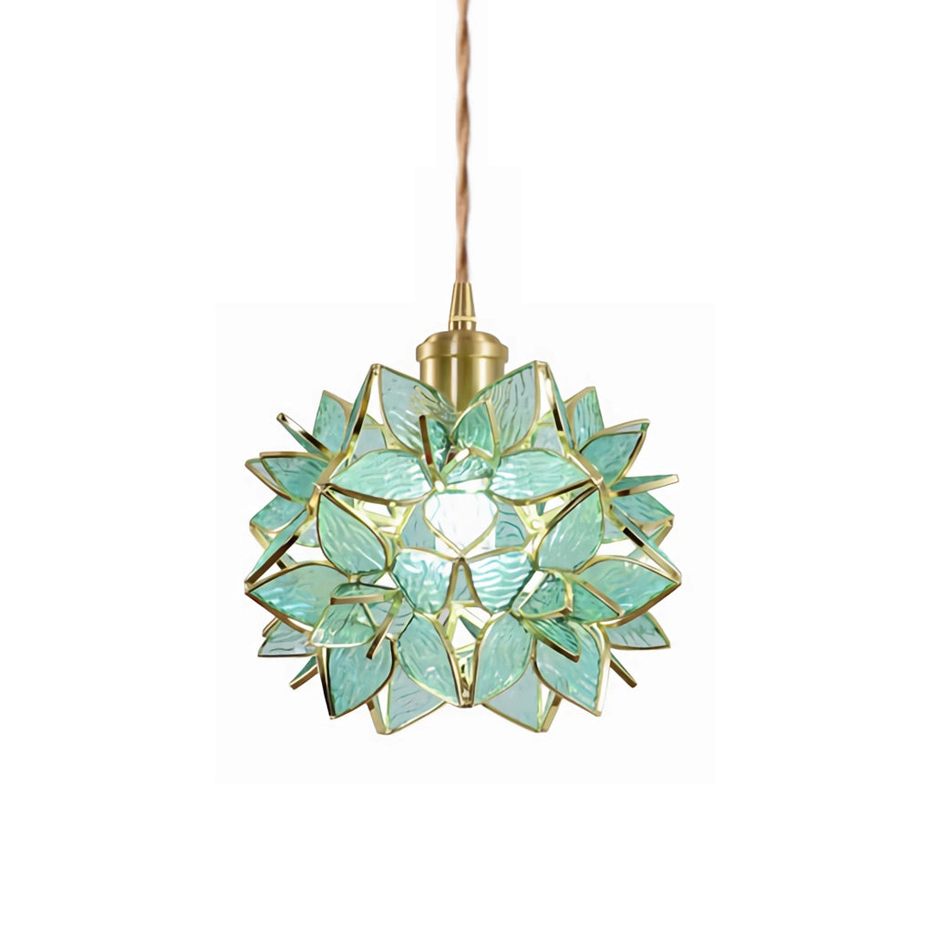 Romantic Glass Gardenia Petal LED Pendant Light French Style Floral Hanging Ceiling Lamp