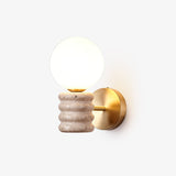 Romus Yellow Travertine Wall Sconce Modern Gold Bracket Light with White Glass Shade